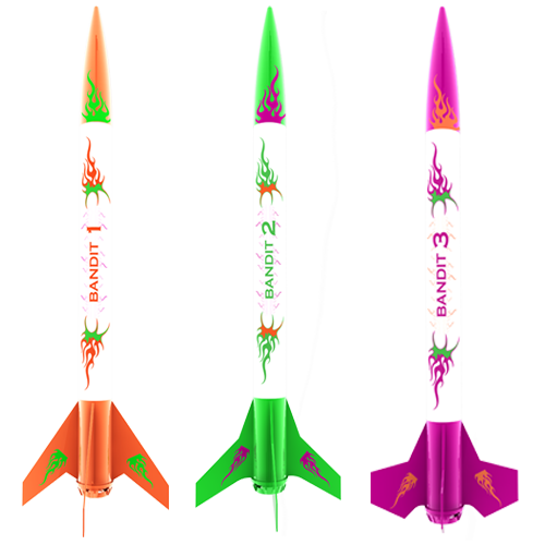 3 Bandits Model Rockets Kit, E2X, (3 Rockets)