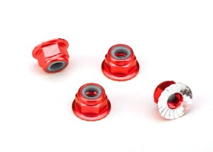 Nuts aluminum flanged serrated (4mm) (red-anodized) (4)