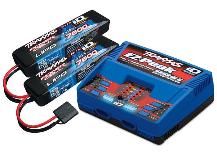 Battery/charger completer pack (includes #2972 Dual iD charger (1) #2869X 7600mAh 7.4V 2-cell 25C LiPo battery (2))