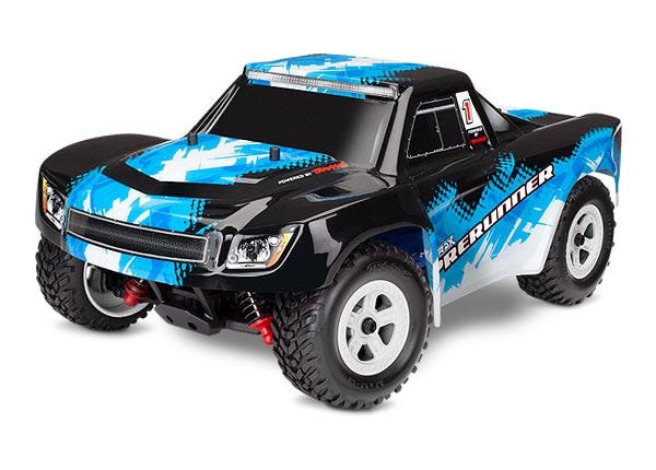 LaTrax Desert Prerunner: 1/18-Scale 4WD Electric Truck. Ready-To-Race with 2.4GHz radio system 370 motor waterproof all-weather electronics 6-cell 7.2V NiMH battery with AC charger and painted body.