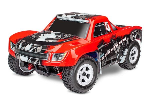 LaTrax Desert Prerunner: 1/18-Scale 4WD Electric Truck. Ready-To-Race with 2.4GHz radio system 370 motor waterproof all-weather electronics 6-cell 7.2V NiMH battery with AC charger and painted body.