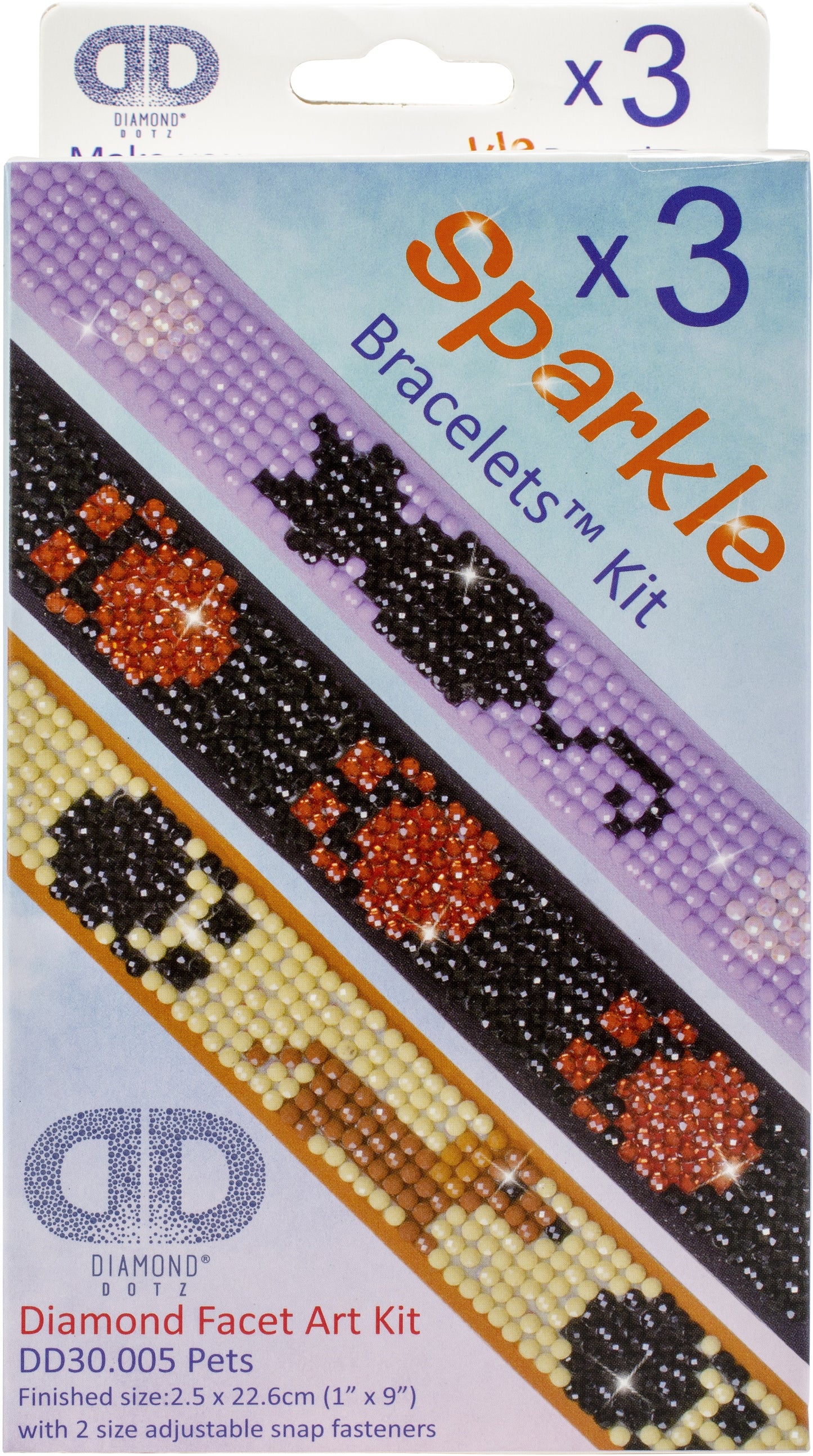 Diamond Dotz Diamond Bracelets Facet Art Kit 1"X9"-Assorted Pets 3/Pkg