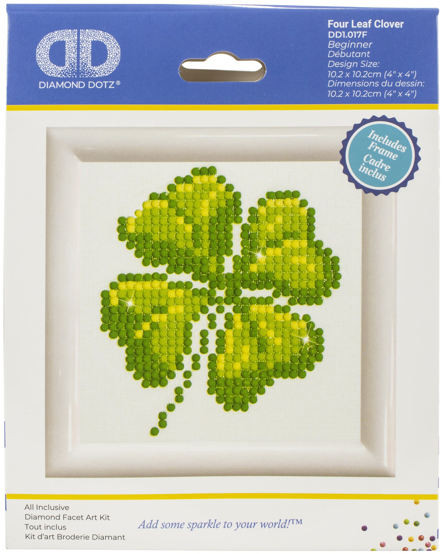 Diamond Dotz Diamond Embroidery Facet Art Kit W/ Frame-Four Leaf Clover W/ White Frame