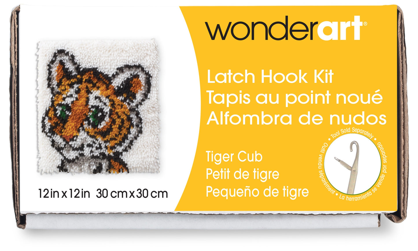 Caron Wonderart Latch Hook Kit 12"X12"-Tiger Cub