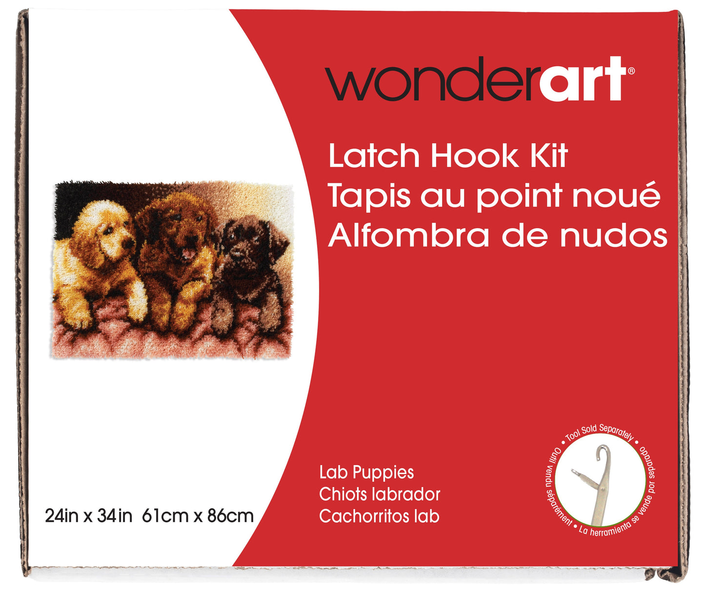 Caron Wonderart Latch Hook Kit 24"X34"-Lab Puppies