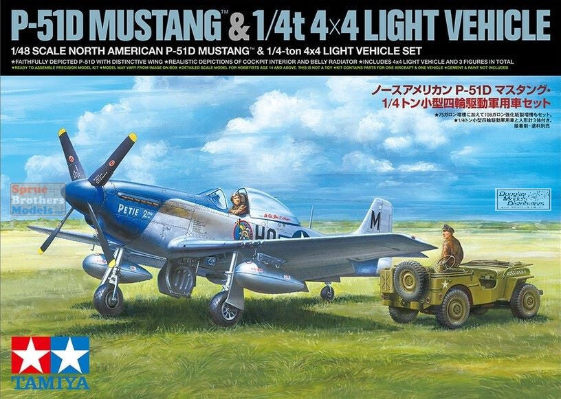 1/48 North American P-51D Mustang & 1/4-ton 4x4 Light Vehicle Plastic Model Set