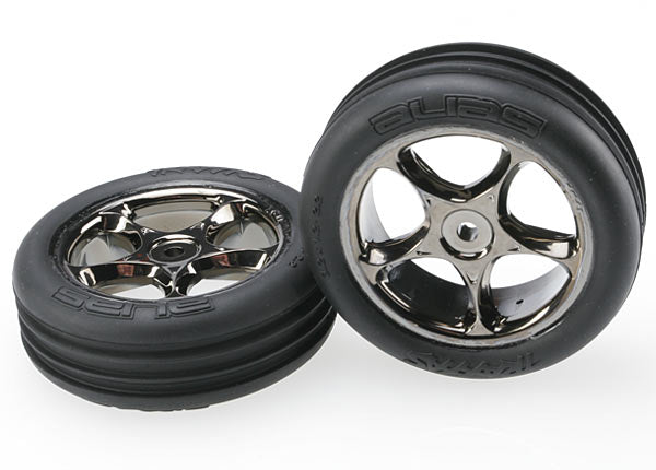 Tires & wheels assembled (Tracer 2.2" black chrome wheels Alias ribbed 2.2" tires) (2) (Bandit front medium compound w/ foam inserts)