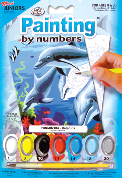 Mini Paint By Number Kit 5"X7"-Dolphins - Junior