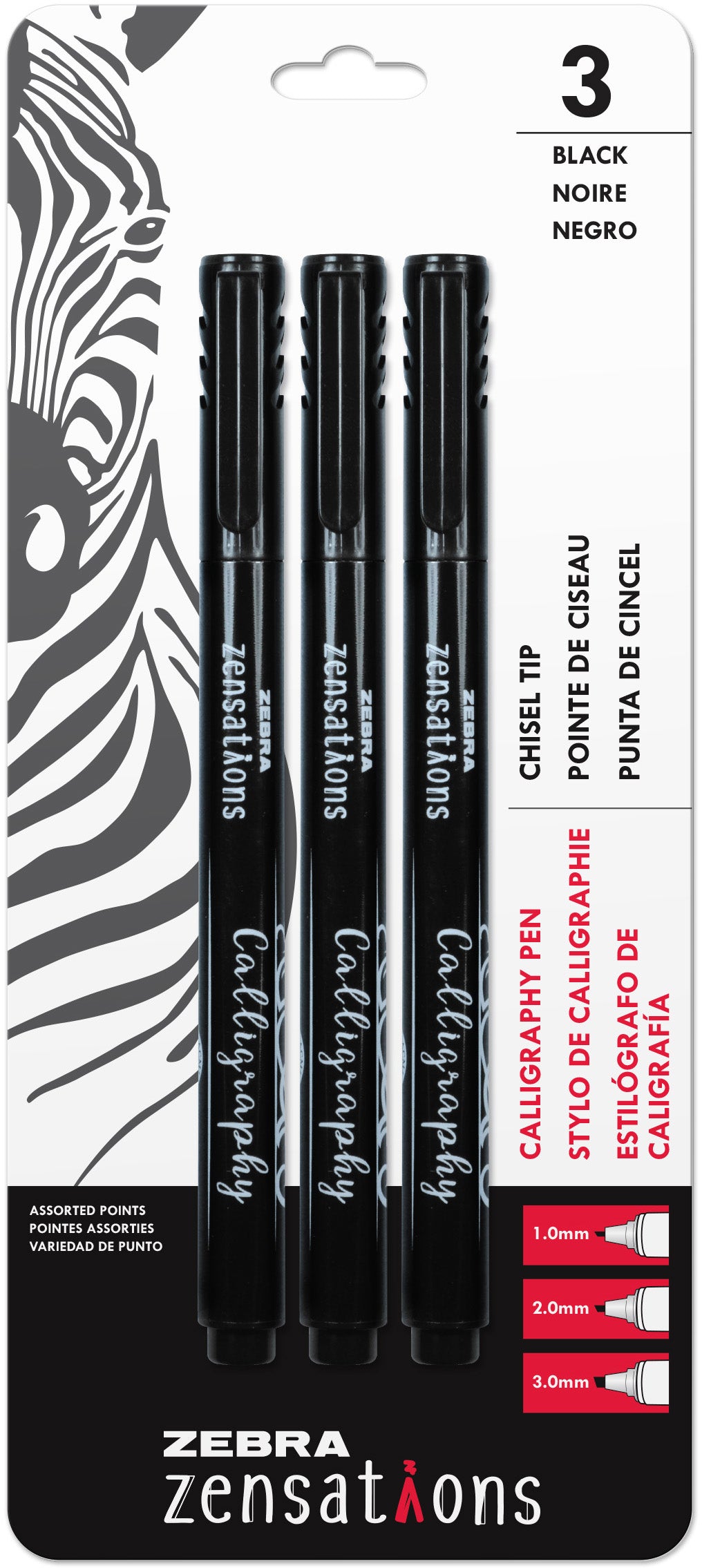 Zebra Zensations Calligraphy Pens 3/Pkg-Black, Assorted Point Sizes