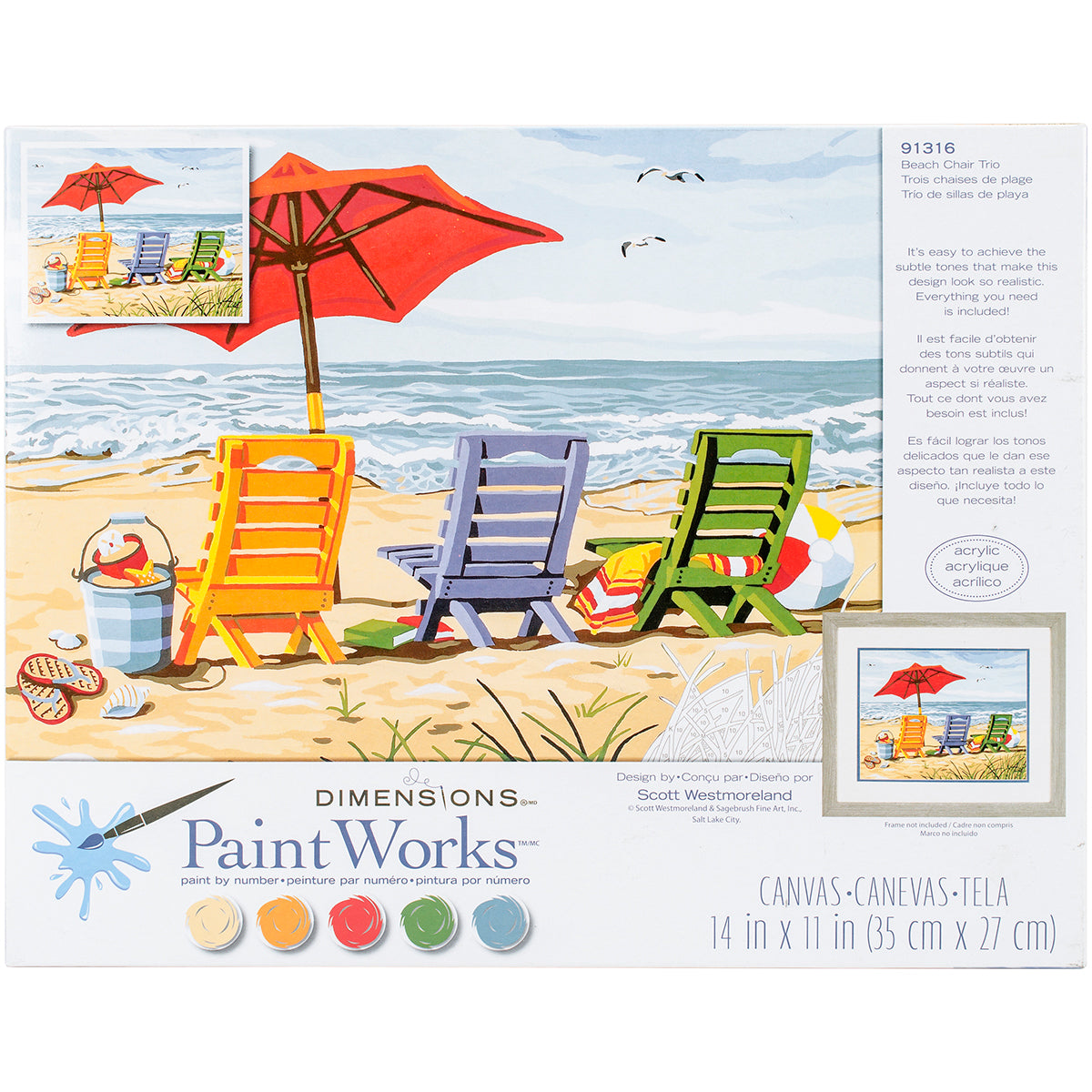 Paint Works Paint By Number Kit 14"X11"-Beach Chair Trio