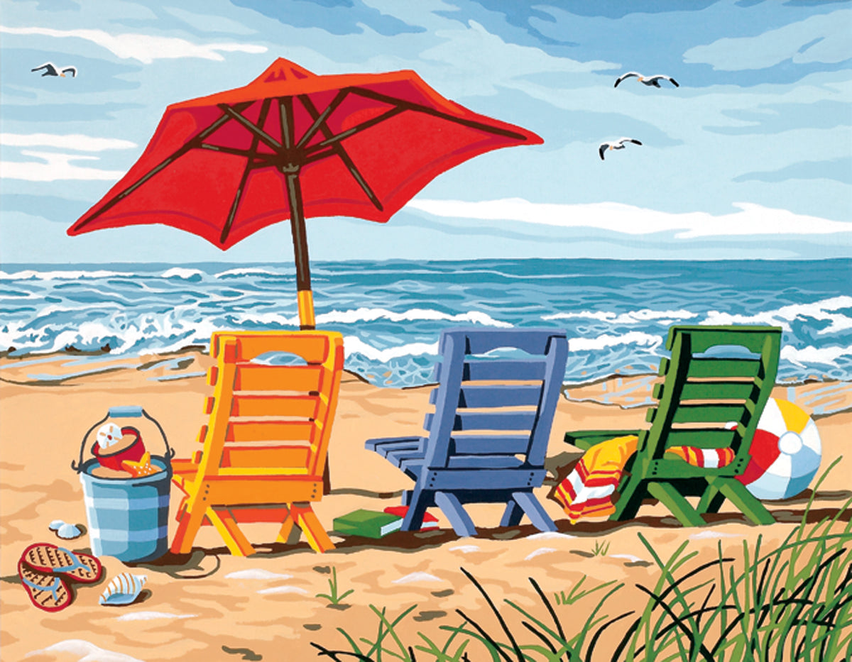 Paint Works Paint By Number Kit 14"X11"-Beach Chair Trio