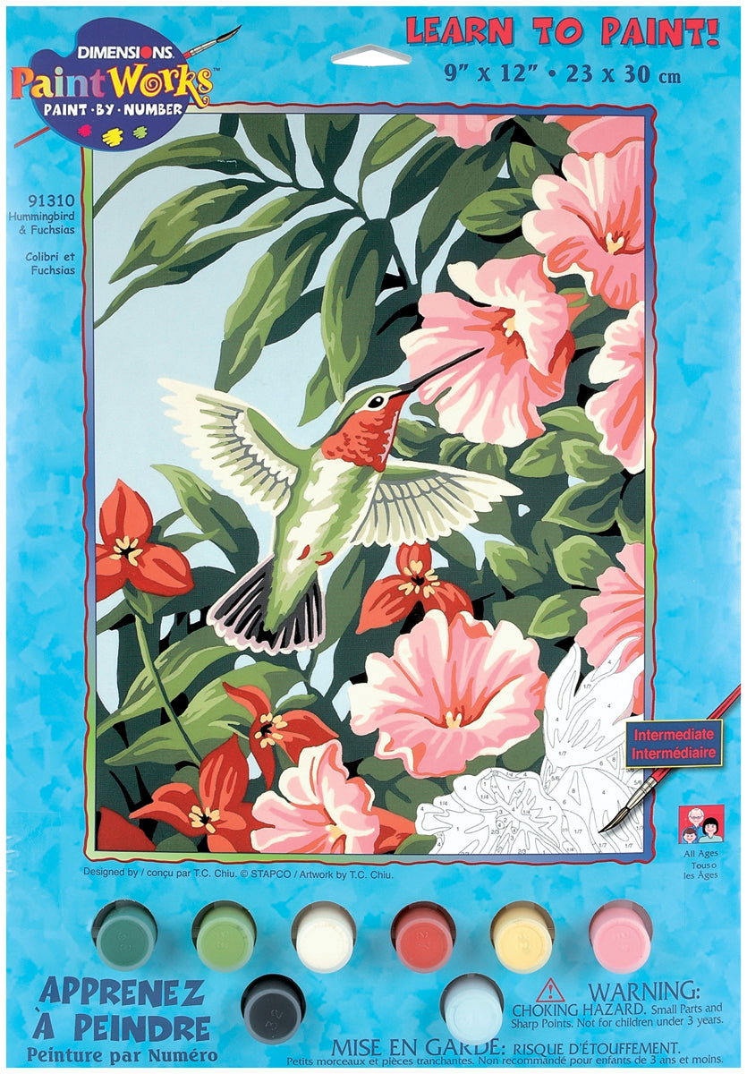 Paint Works Paint By Number Kit 9"X12"-Hummingbird & Fuchsias