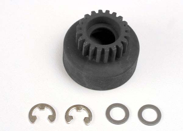 Clutch bell (20-tooth)/ 5x8x0.5mm fiber washer (2)/ 5mm E-clip (requires #4611-ball bearings 5x11x4mm (2)