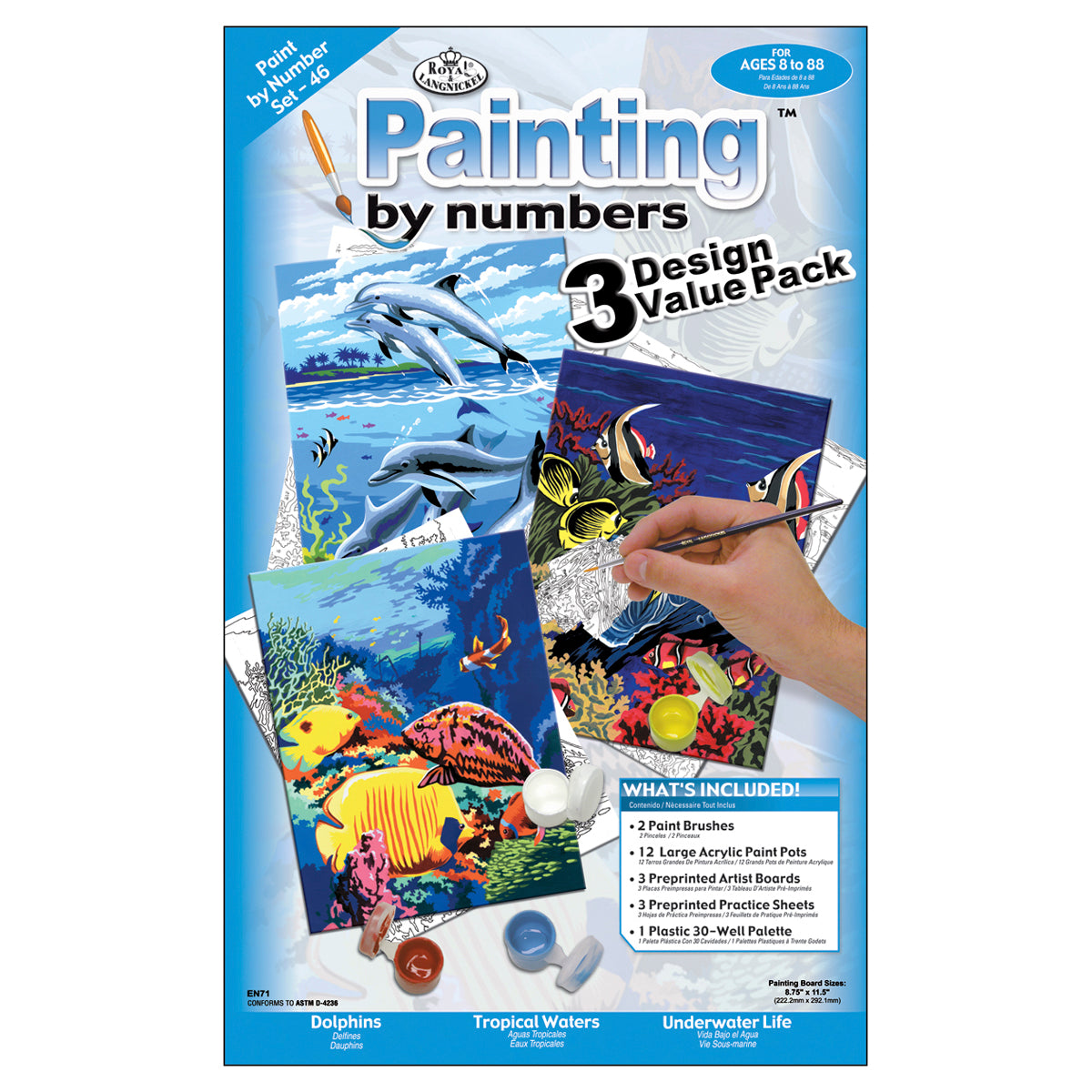 Junior Small Paint By Number Kit 8.75"X11.75" 3/Pkg-Sea Life