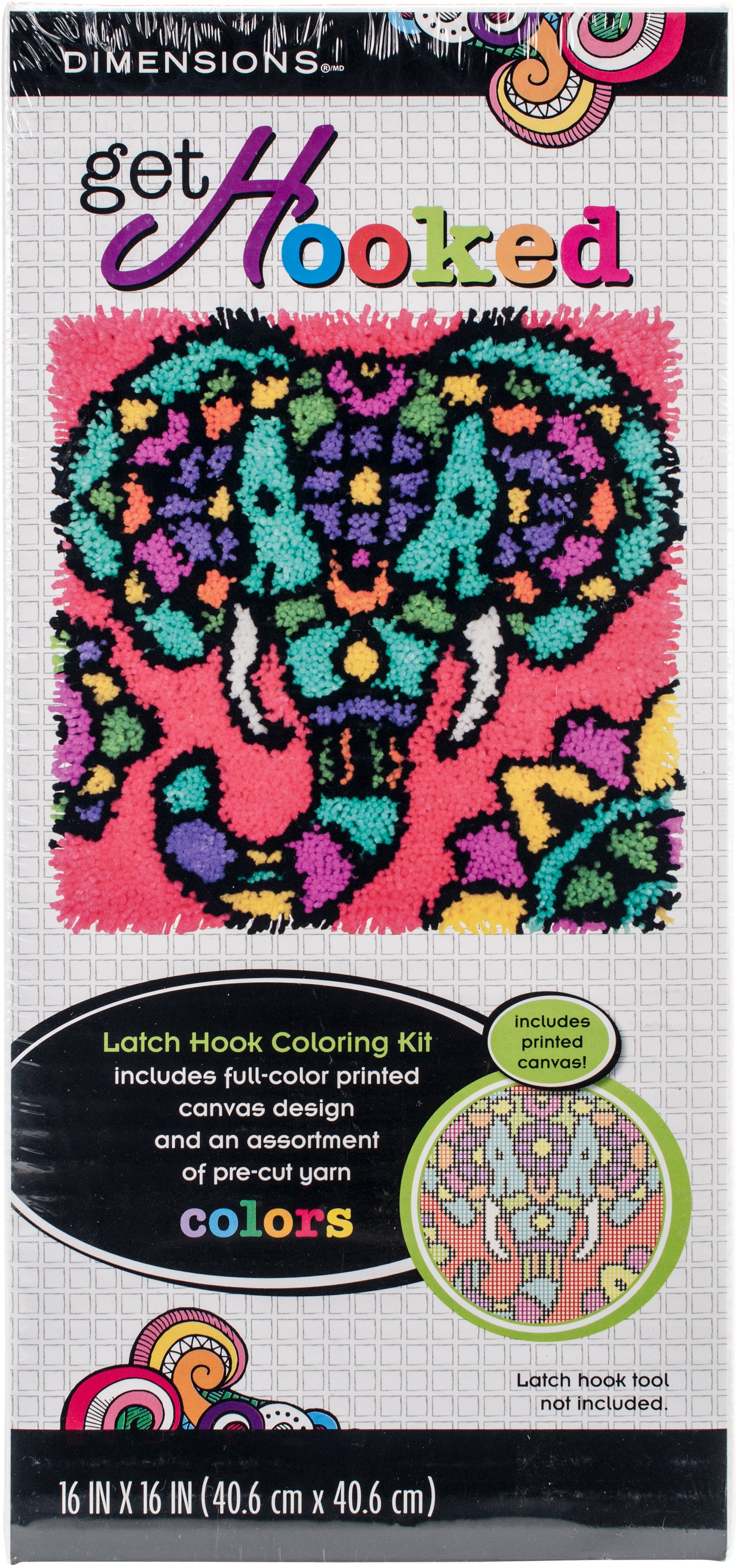 Dimensions Colorful Latch Hook Kit 16"X16"-Elephant