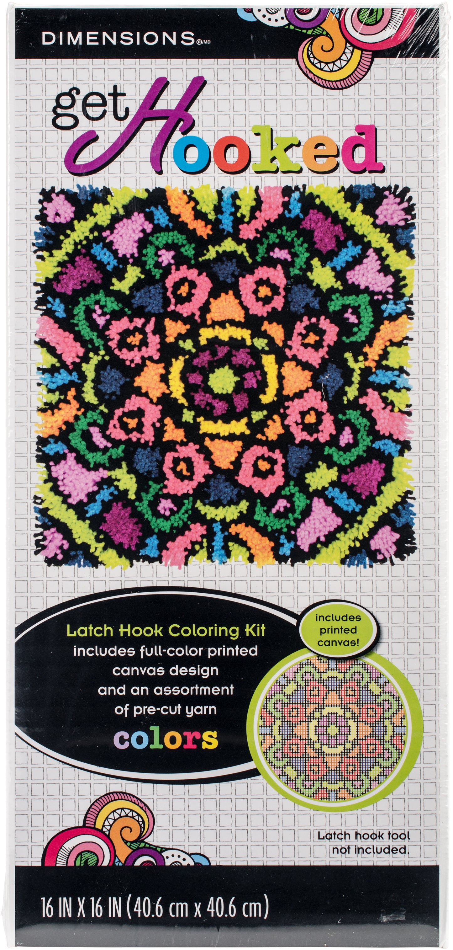 Dimensions Colorful Latch Hook Kit 16"X16"-Mandala