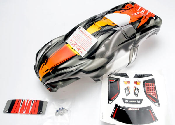 Body Nitro Rustler ProGraphix (Replacement for the painted body. Graphics are painted requires paint & final color application.)/window grille lights decal sheet/ wing and aluminum hardware