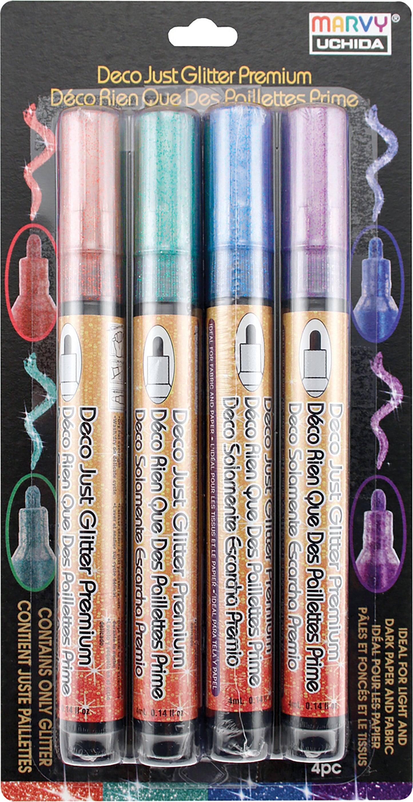DecoColor Just Glitter Premium Marker Set 4/Pkg-Red, Blue, Green & Violet