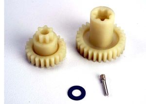 Primary gears: forward (28-T)/ reverse (22-T)/ set screw yoke pin M3/12 (1)/ 5x10x0.5mm PTFE-coated washer (1)