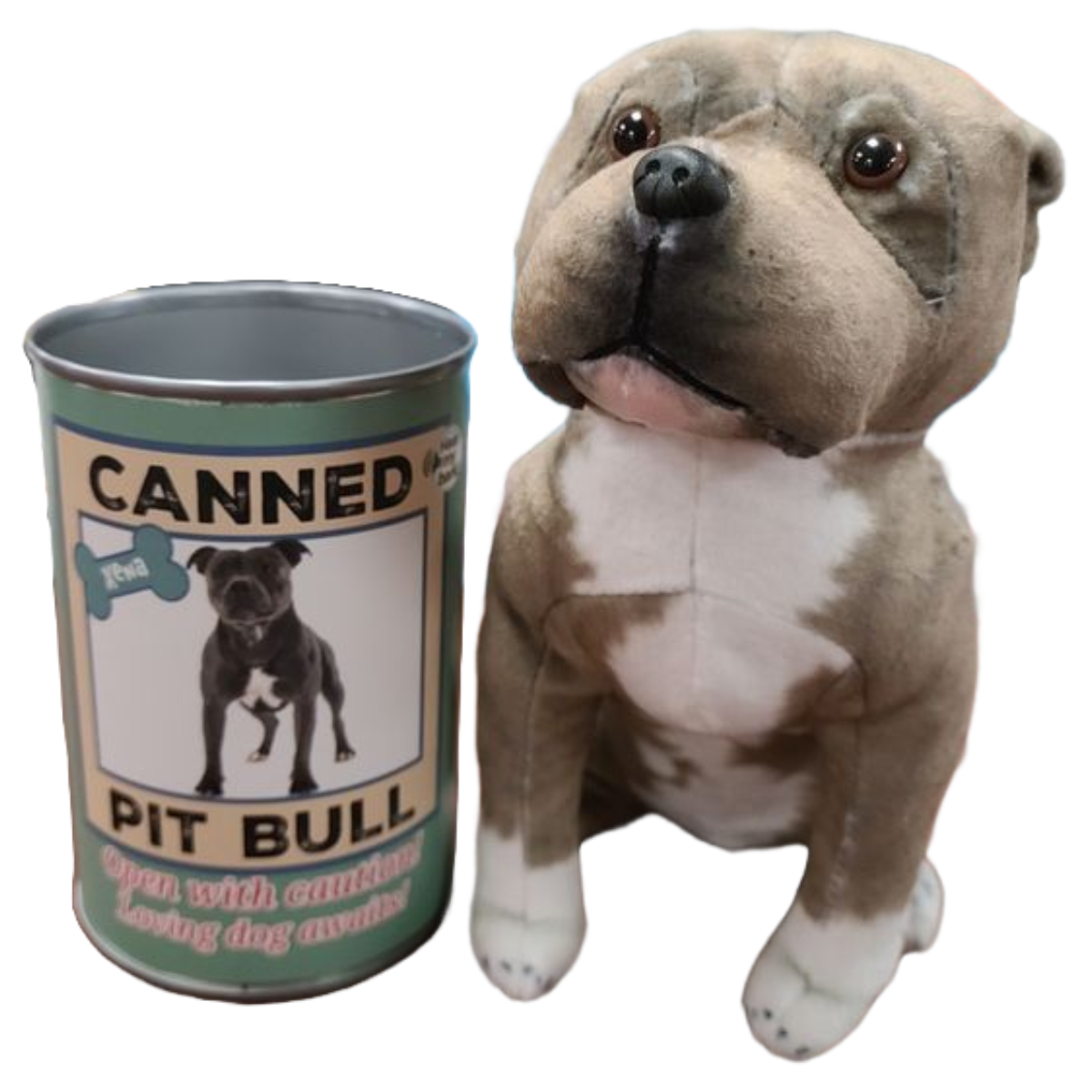 Canned Pit Bull with Barking Sound - Rescue Dog Plush Animal | Pop Top Lid - #CG00049-Pop