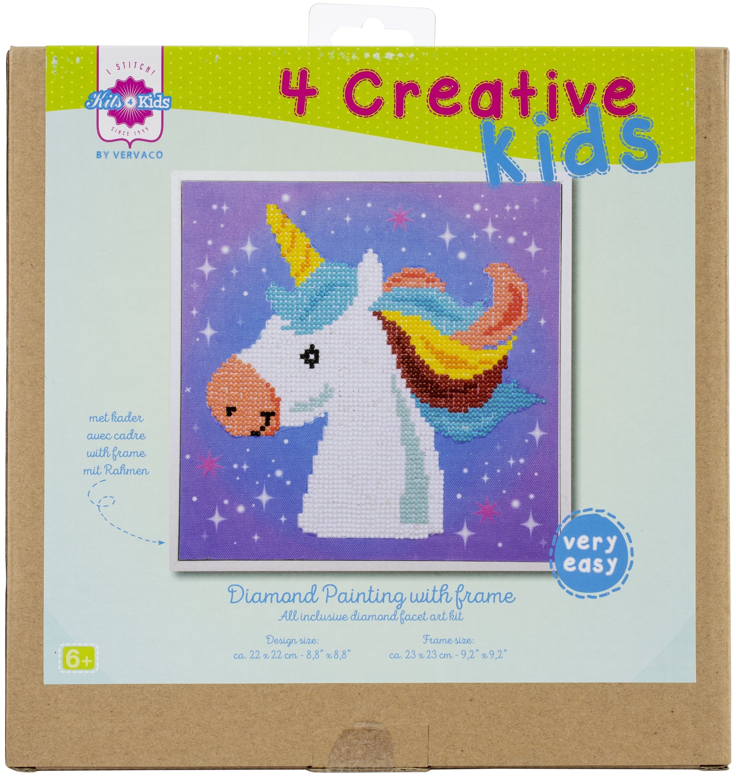 Vervaco Diamond Art Beginner Kit W/ Frame 8.5"X8.5"-Unicorn