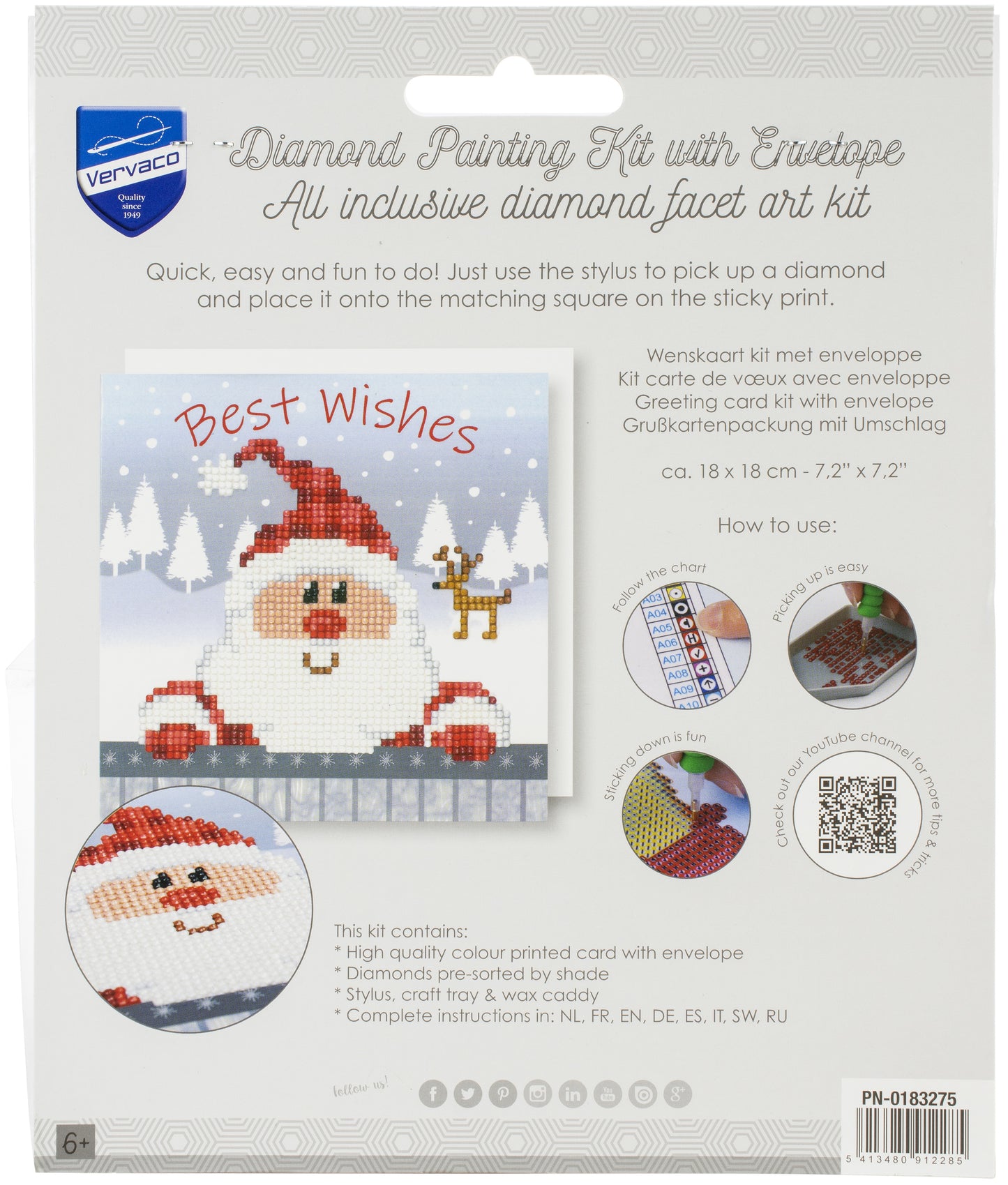Vervaco Diamond Art Greeting Card Kit 7.25"X7.25"-Santa