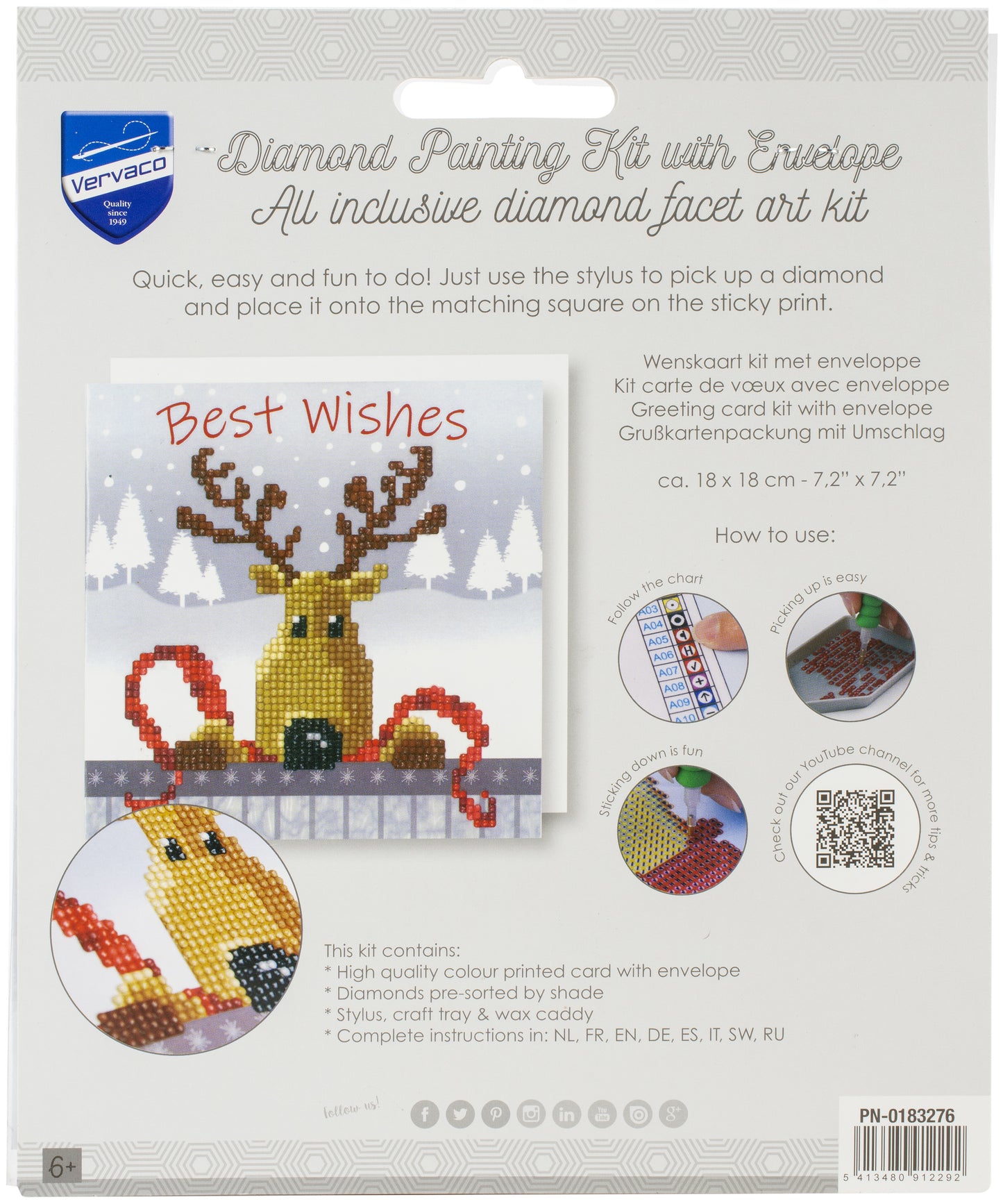 Vervaco Diamond Art Greeting Card Kit 7.25"X7.25"-Reindeer
