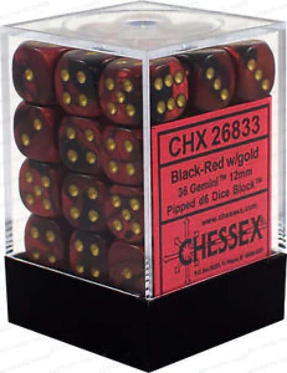 Gemini 12mm d6 Black-Red/gold Dice Block (36 dice)