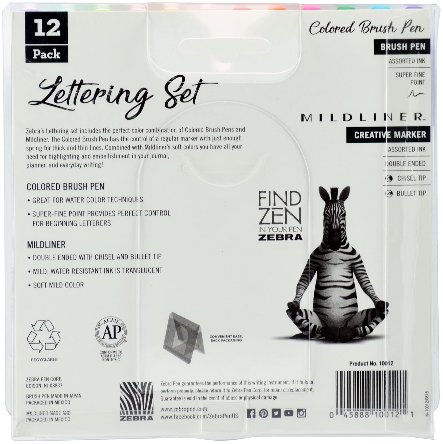 Zebra Mildliner Lettering Set 12/Pkg-Assorted Colors & Styles