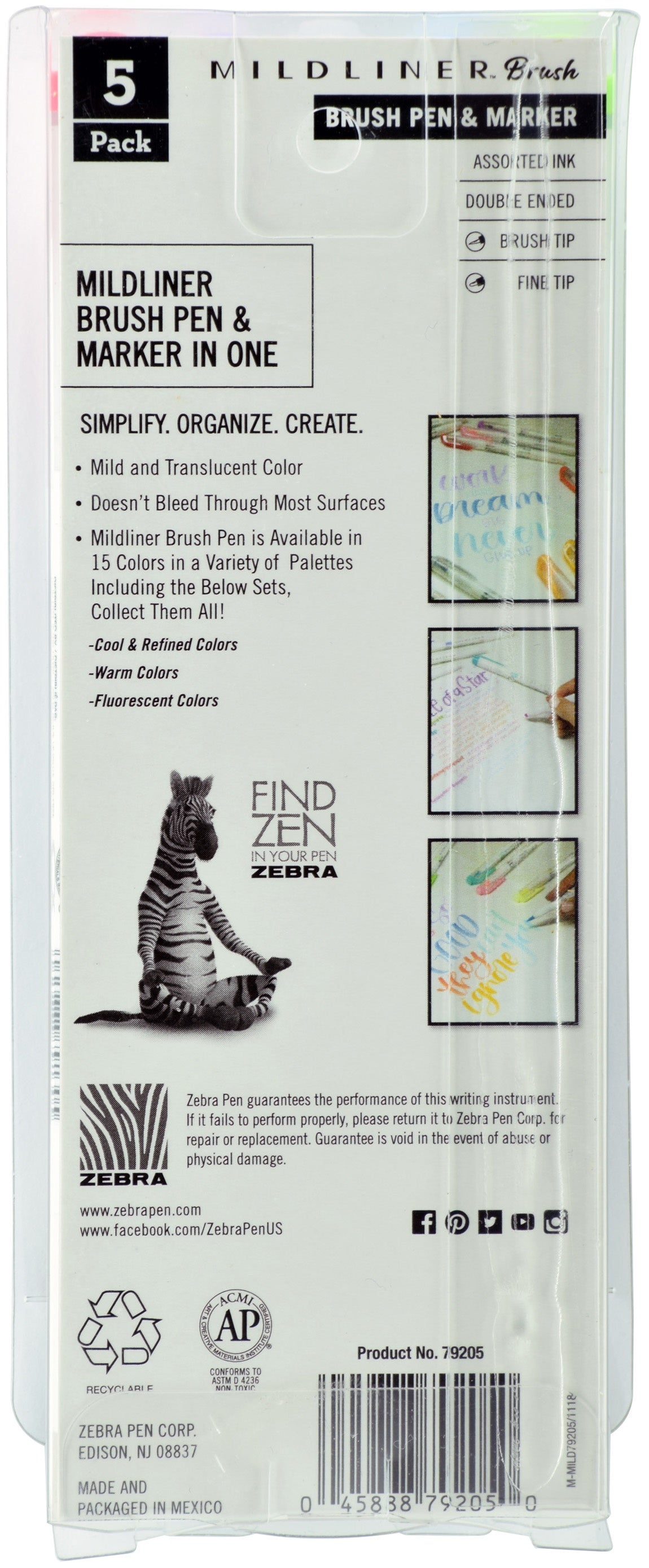 Zebra Mildliner Double Ended Brush Pen & Marker 5/Pkg-Cool & Refined