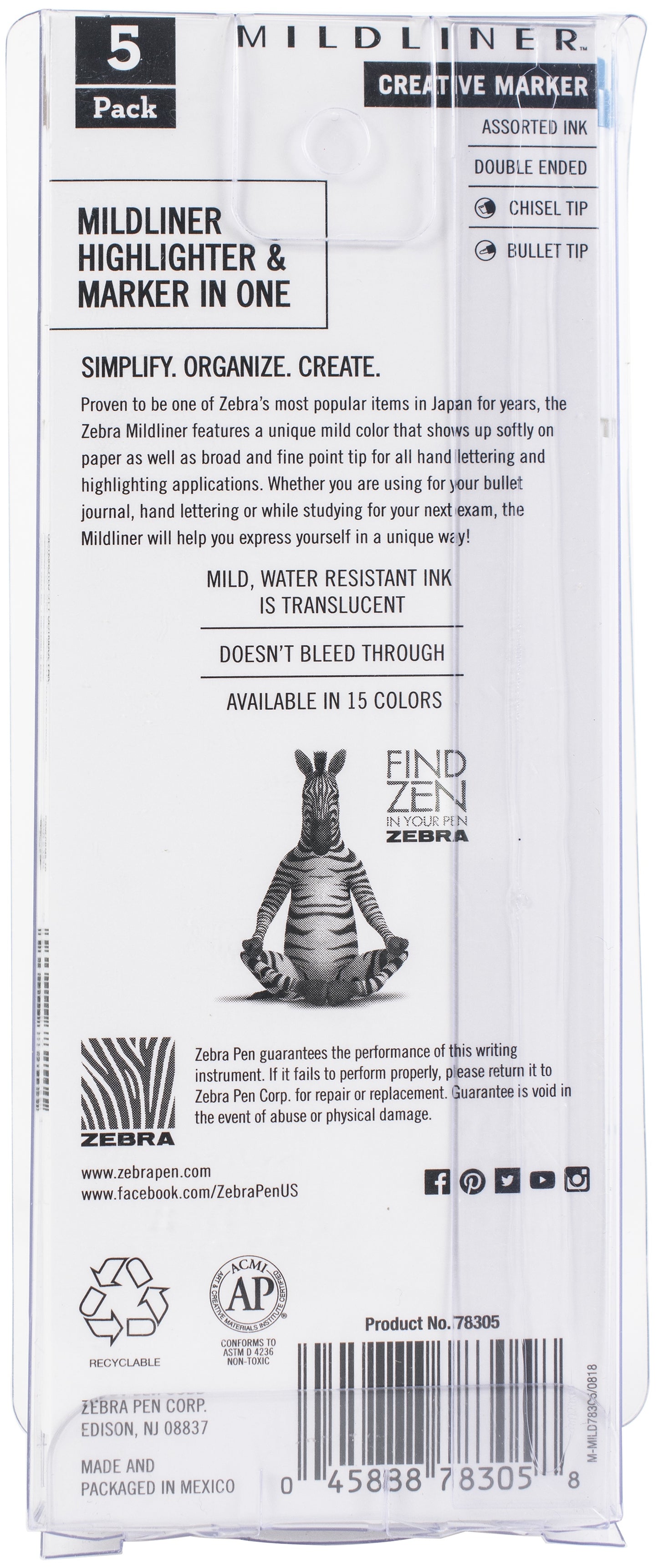 Zebra Mildliner Double Ended Marker Bold & Fine Point 5/Pkg-Warm