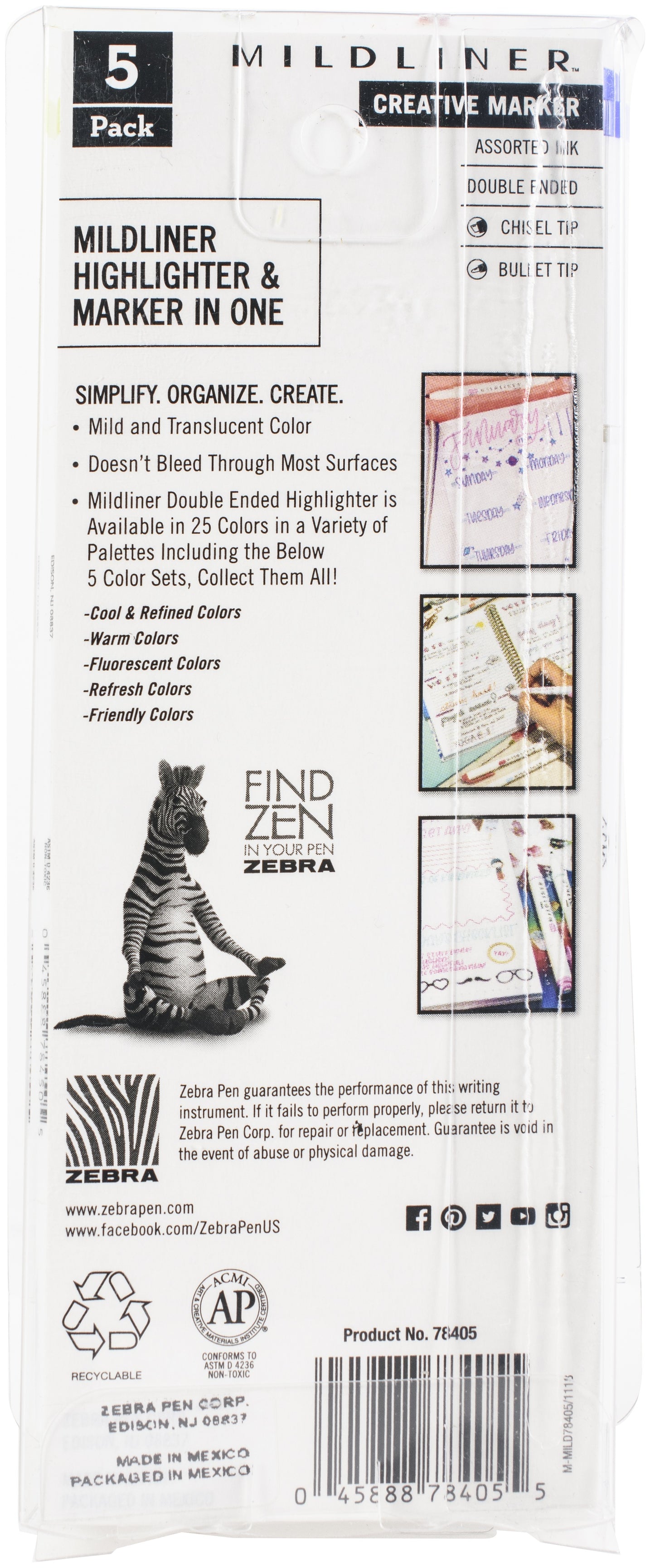 Zebra Mildliner Double Ended Marker Bold & Fine Point 5/Pkg-Refresh Mild