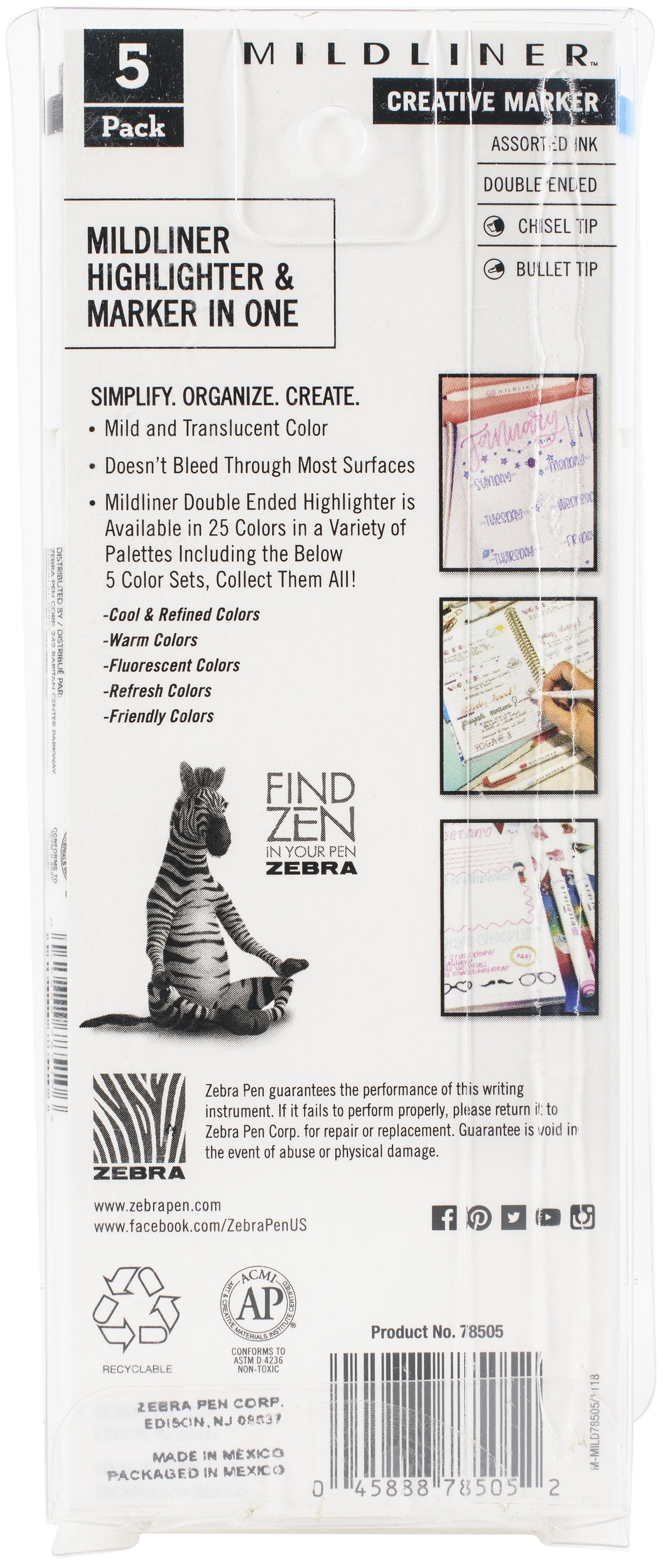 Zebra Mildliner Double Ended Marker Bold & Fine Point 5/Pkg-Friendly Mild