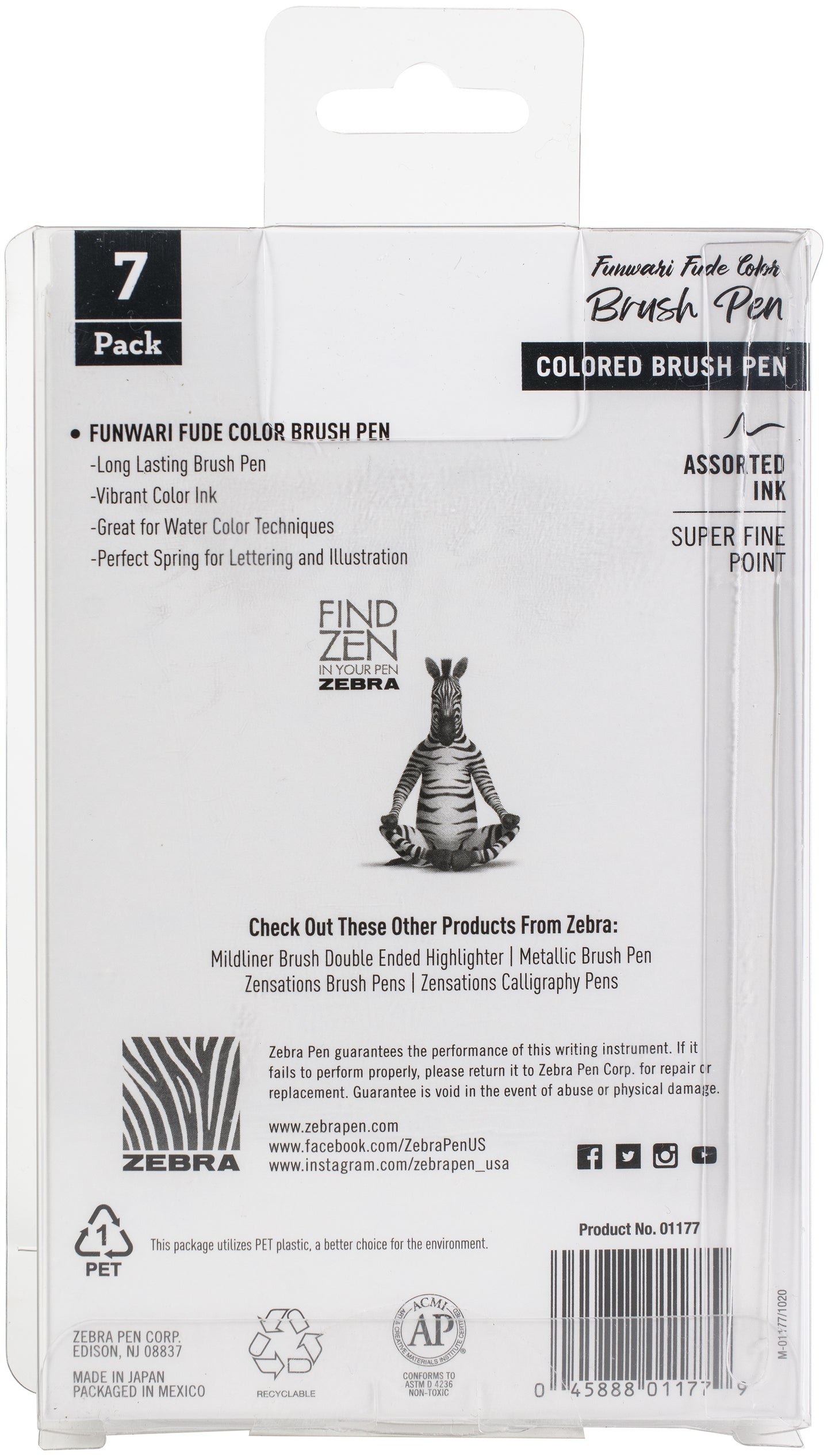 Zebra Funwari Brush Pen Single Ended 7/Pkg-Assorted Colors