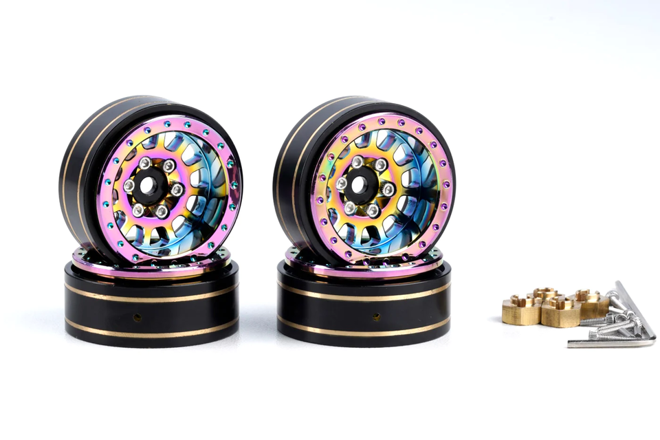 Axial SCX24 1.0" Titanium Brass Beadlock Crawler Wheels 1/24