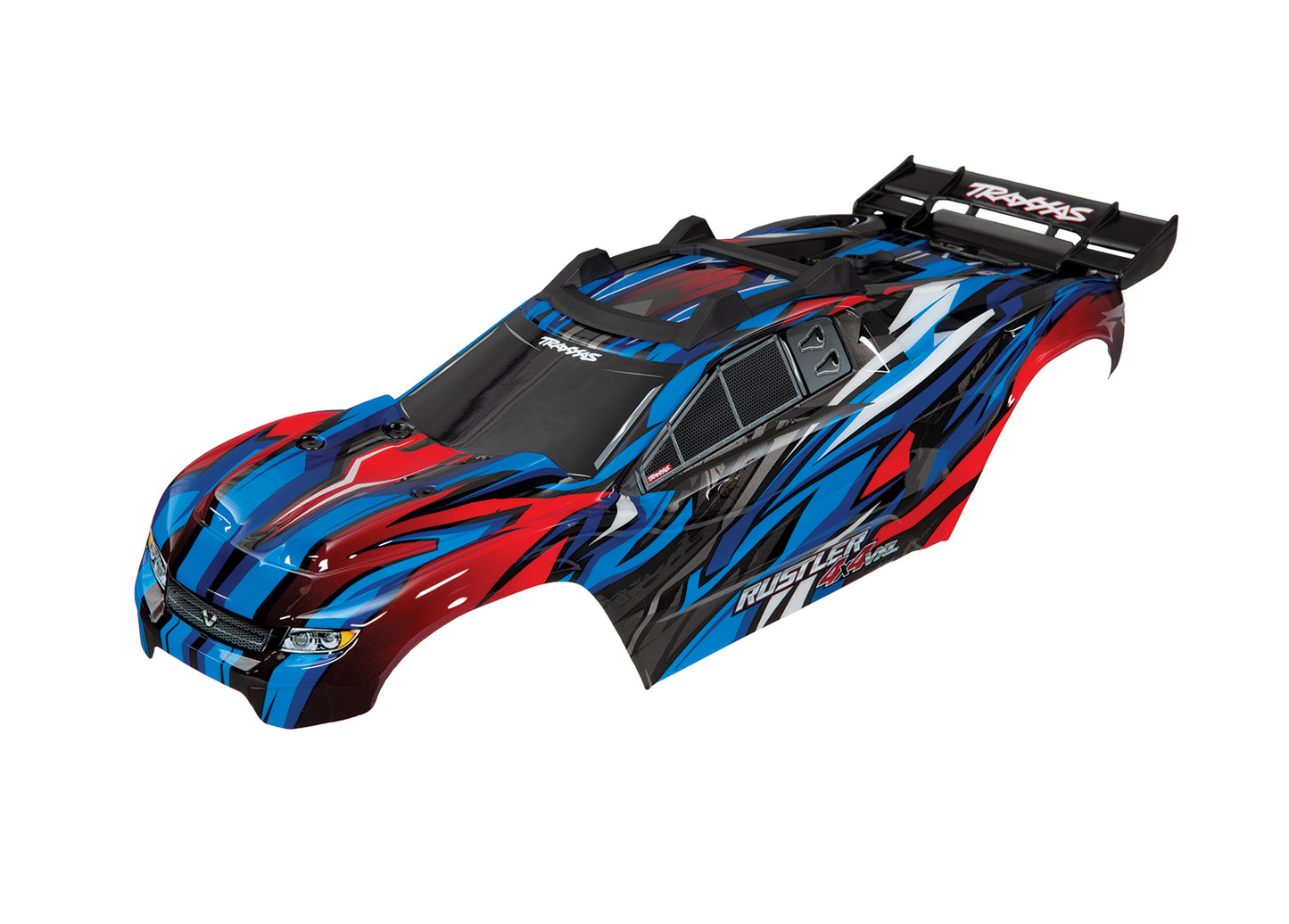 Body Rustler 4X4 VXL blue/ window grille lights decal sheet (assembled with front & rear body mounts and rear body support for clipless mounting)