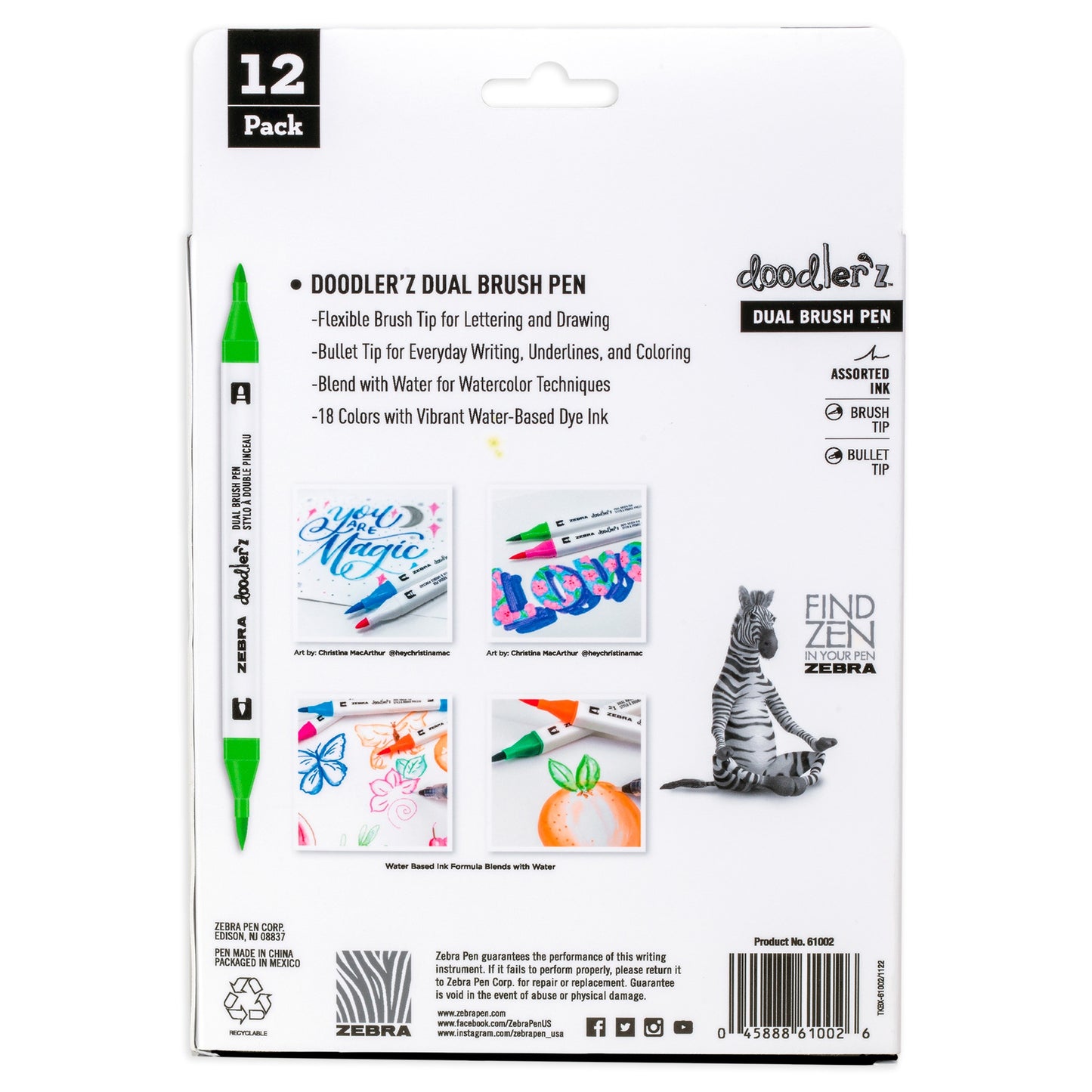 Zebra Doodlerz Dual Brush Pens 12/Pkg-Assorted