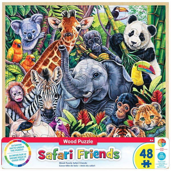 WOOD FUN FACTS OF SAFARI FRIENDS - 48 PIECE KIDS PUZZLE BY JENNY NEWLAND
