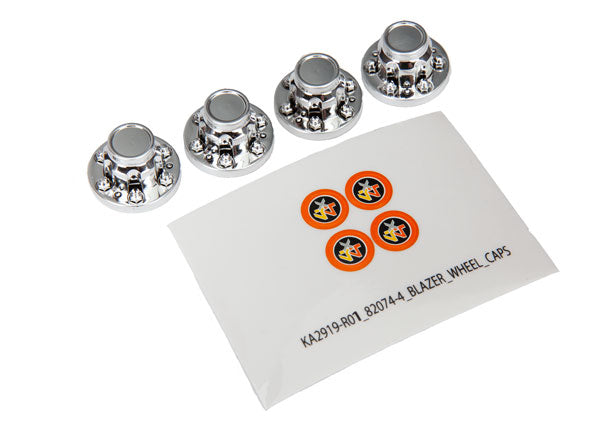 Center caps wheel (chrome) (4)/ decal sheet (requires #8255A extended stub axle)