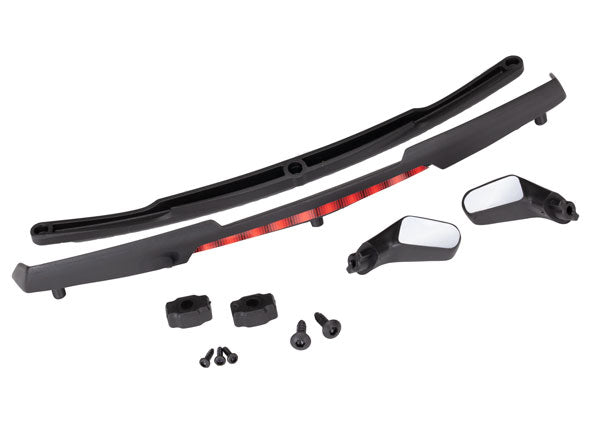Mirrors side black (left & right)/ mirror retainers (2)/ spoiler black/ spoiler retainer (1)/ 1.6x5 BCS (self-tapping) (3)/ 2.6x8 BCS (self-tapping) (2) (fits #8386 body)