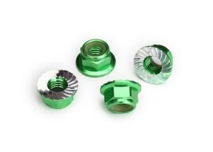 Nuts 5mm flanged nylon locking (aluminum green-anodized serrated) (4)