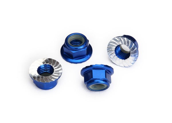 Nuts 5mm flanged nylon locking (aluminum blue-anodized serrated) (4)