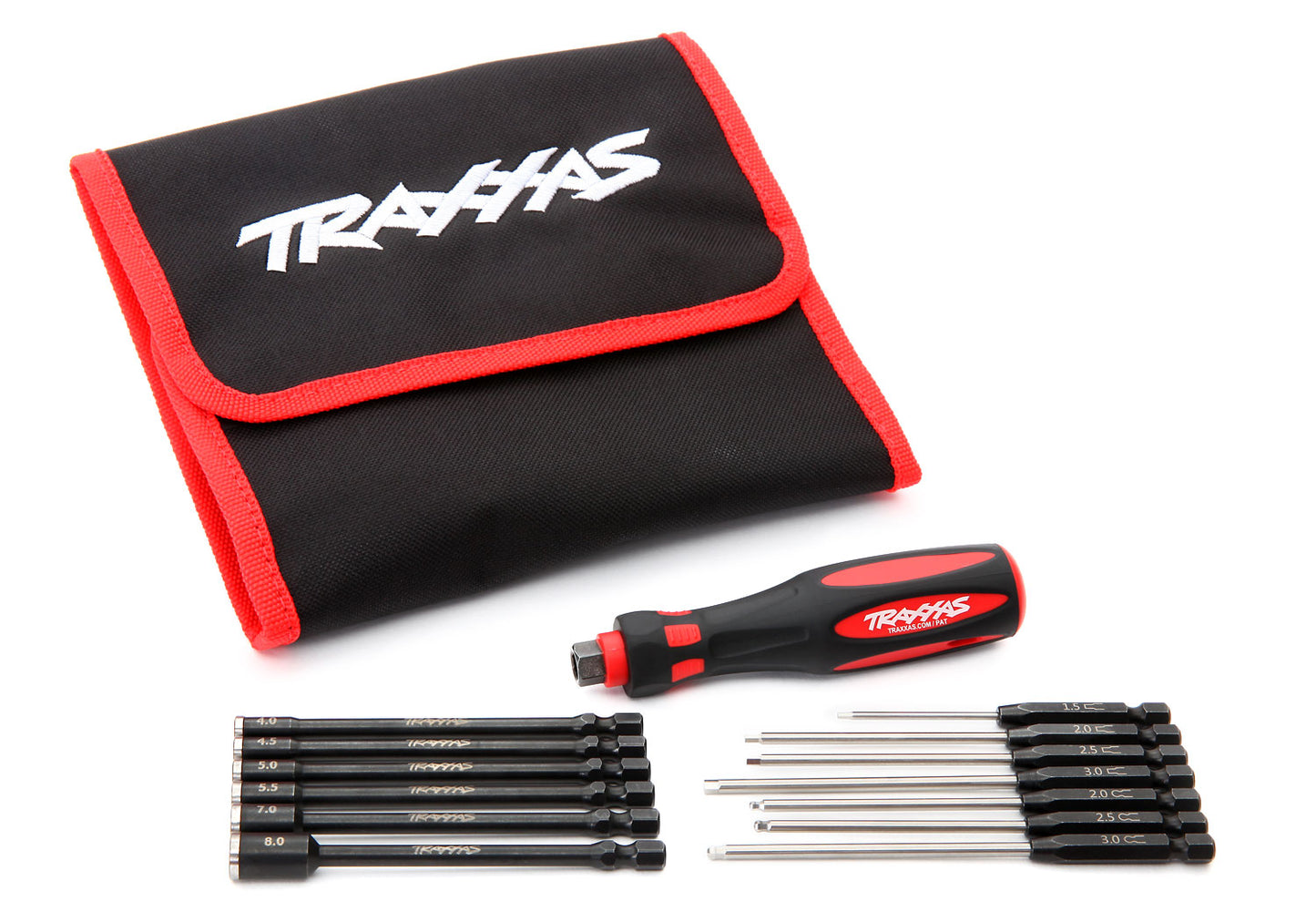 Speed Bit Master Set hex and nut driver 13-piece includes premium handle (medium) travel pouch hex drivers (straight: 1.5mm 2.0mm 2.5mm 3.0mm) (ball-end: 2.0mm 2.5mm 3.0mm) and nut drivers (4.00mm 4.50mm 5.00mm 5.50mm 7.00mm 8.00mm) 1/4”