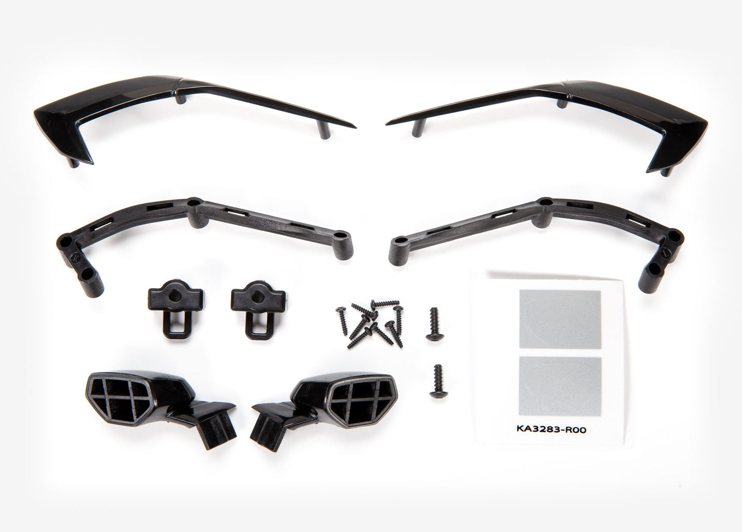 Mirrors side (left & right)/ mounts (left & right)/ trim side (left & right)/ trim mounts (left & right)/ 2.6x8mm BCS (2)/ 1.6x7mm BCS (8)
