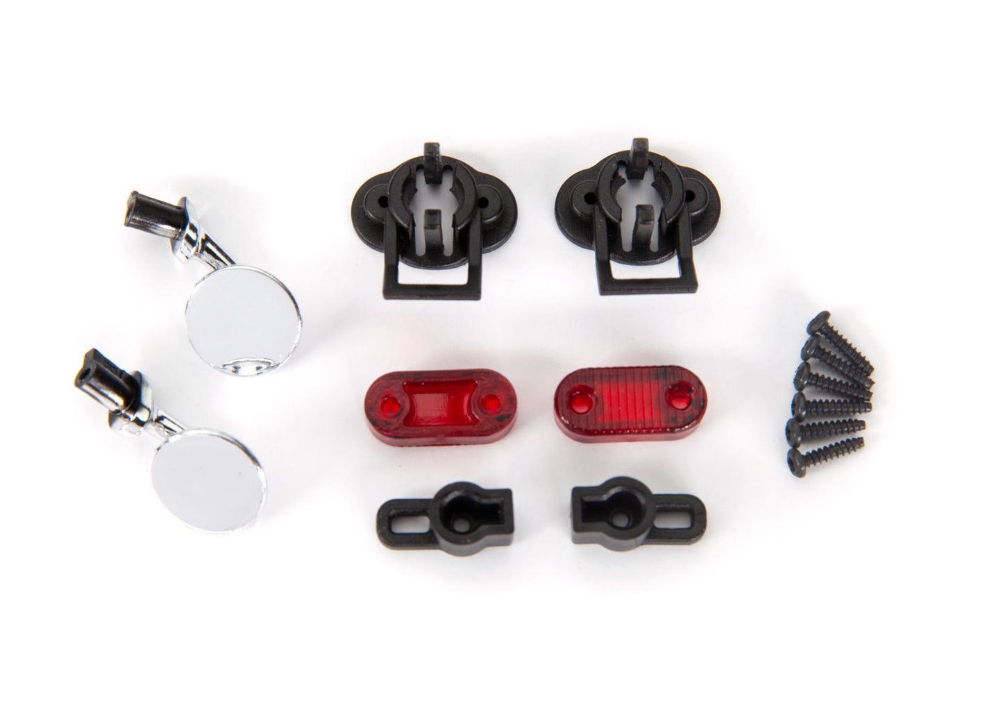 Side mirrors (left & right)/ mounts (2)/ tail light lens (2)/ retainers (2)/ 1.6x7 BCS (self-tapping) (6) (fits #9333 or 9335 body)