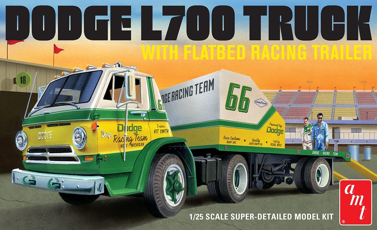 1/25 1966 Dodge L700 Truck with Flatbed Racing Trailer