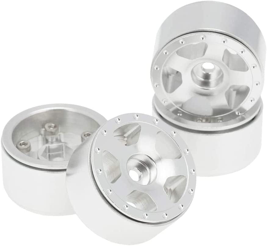 Billet Machined Alloy Wheels (4) for Axial 1/24 SCX24 Rock Crawler C31207SILVER
