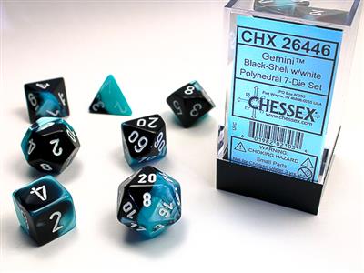 Gemini Polyhedral Black-Shell/white 7-Die Set