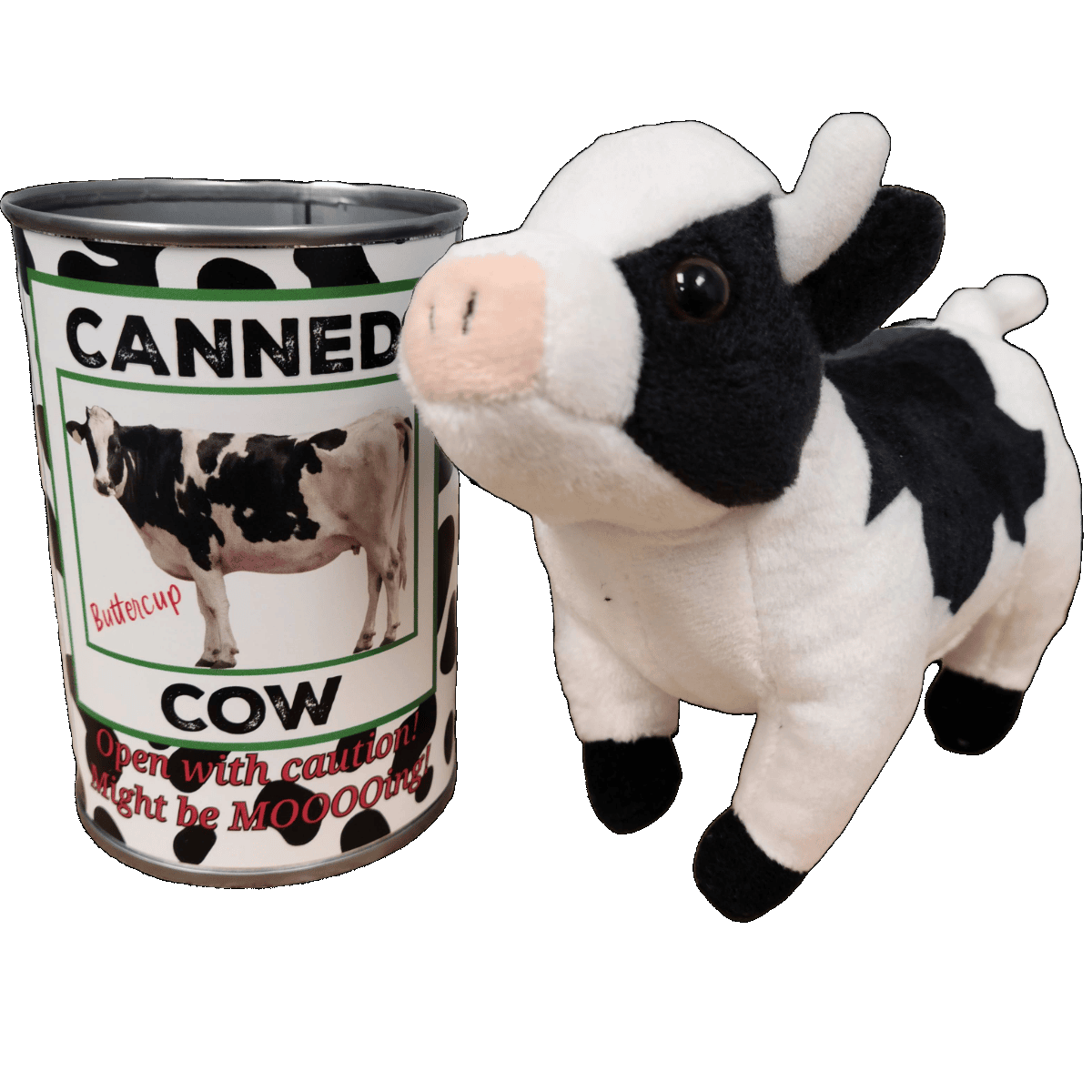 Canned Cow | Stuffed Farm Animal Plush w/Jokes | Unique Gift | Pop Top Lid