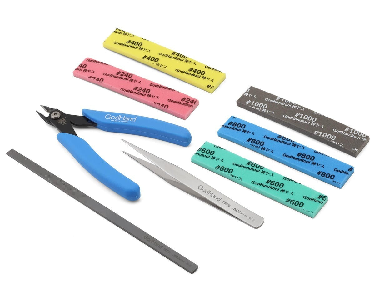 Godhand Tools Model Builder's Nippers & Sanding Sticks Starter Tool Set w/Tweezers & Carrying Case